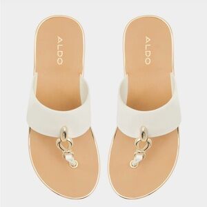 ALDO white Leather Toe-Ring Sandals with Gold Hardware